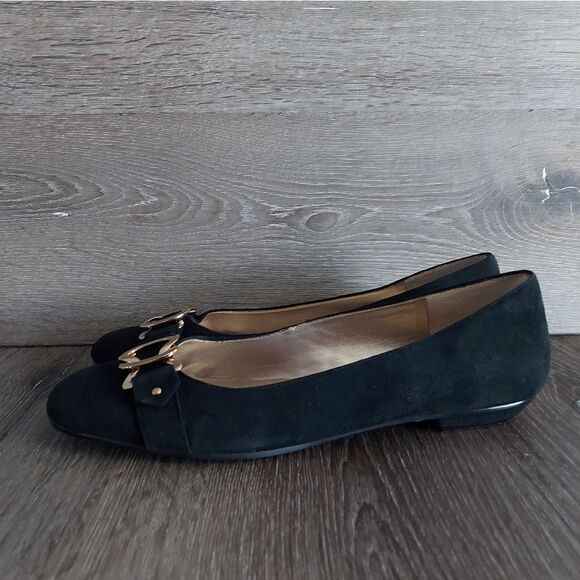 Next Black Suede Flats with Gold Accents 9 - Picture 4 of 10